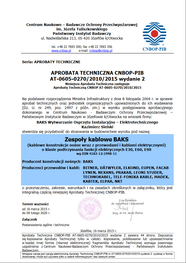 Approval CNBOP- E30, E90 Systems