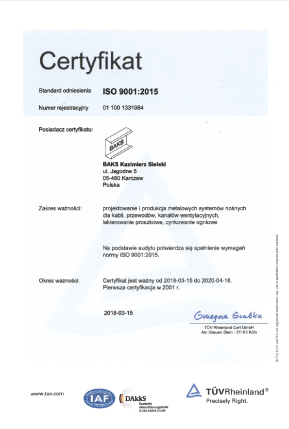 EN ISO 9001-2015 Certificate